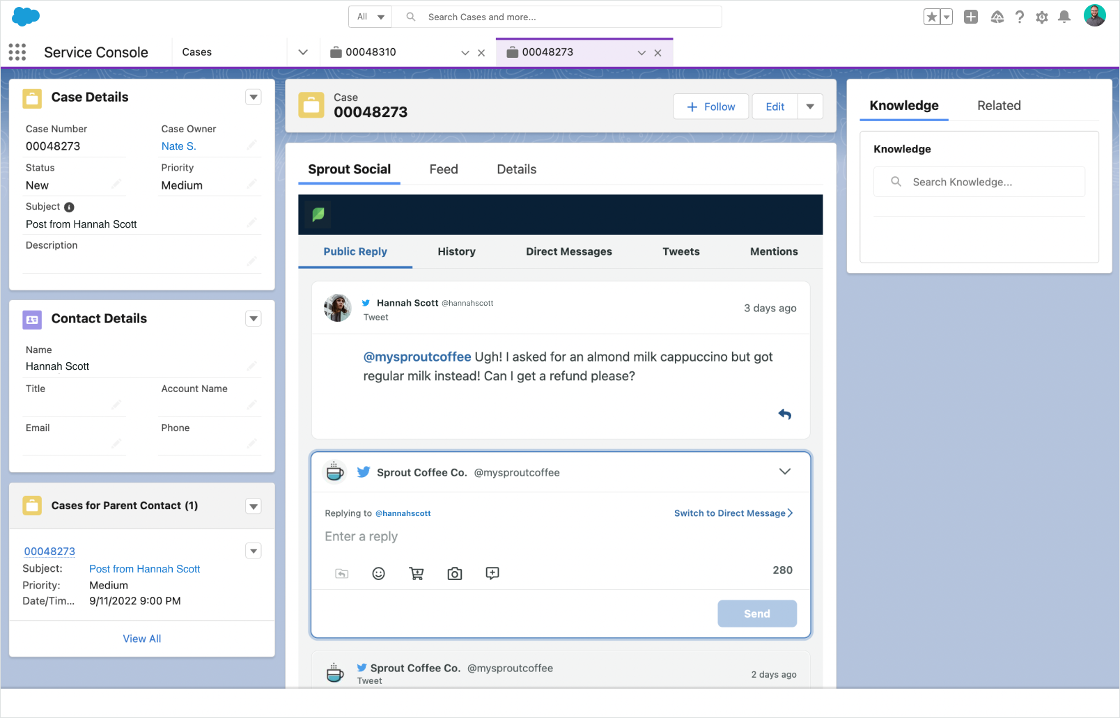 A screenshot showing the Sprout Salesforce integration