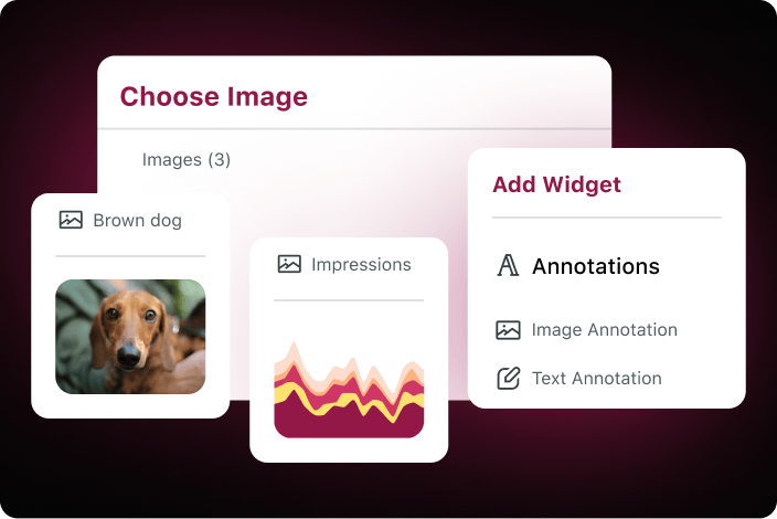 Exemple des options d'annotations d'images sur les aperçus sélectionnés dans un rapport.