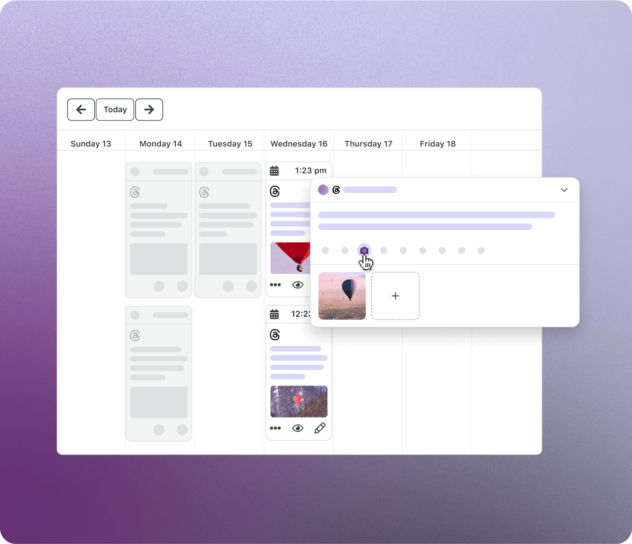 Product UI shows Threads scheduling in Sprout Social.