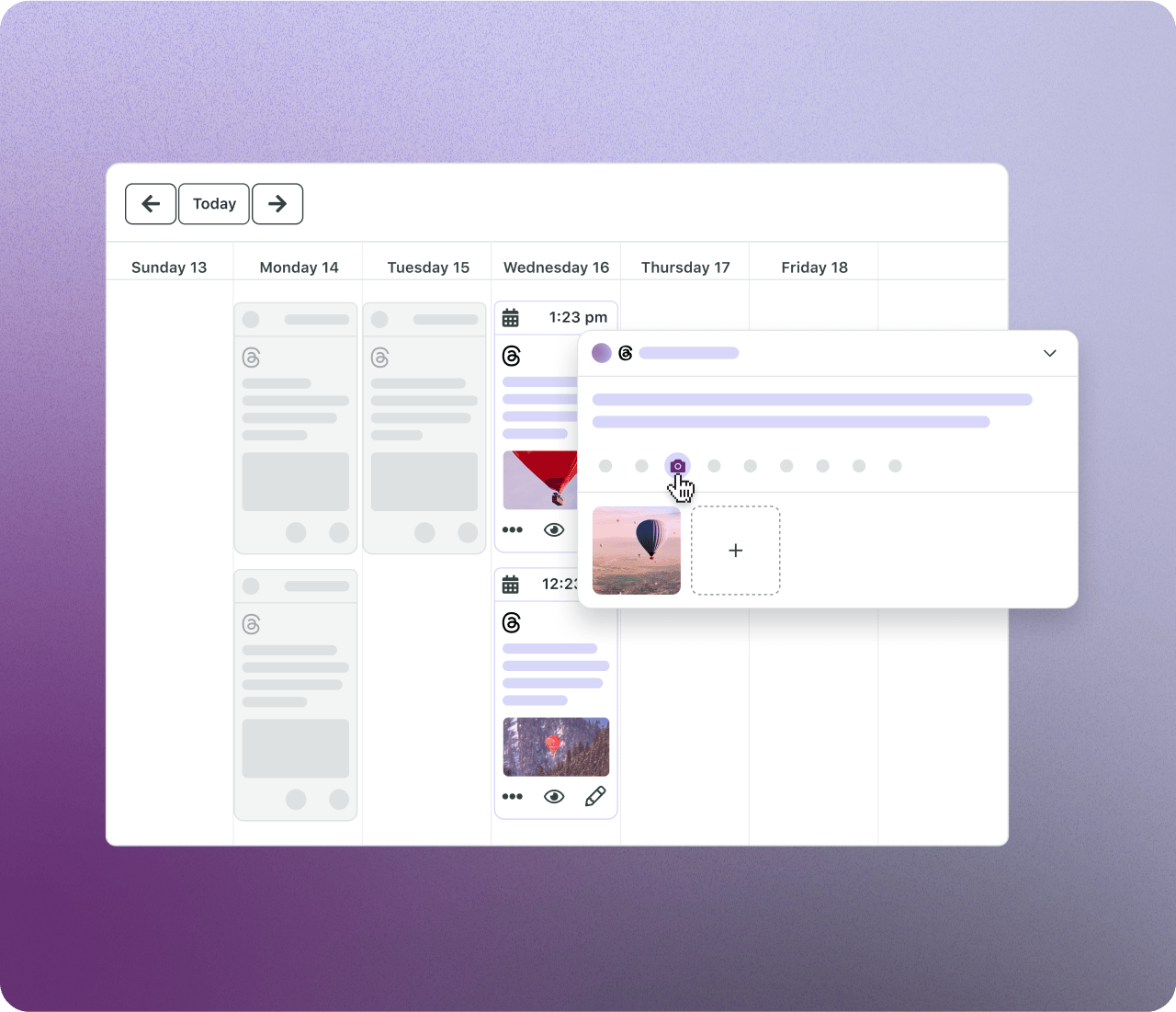  Product UI shows Threads scheduling in Sprout Social.