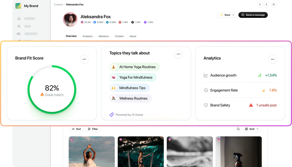 Sprout Social’s Creator List, featuring the profiles of several recommended creators for review.