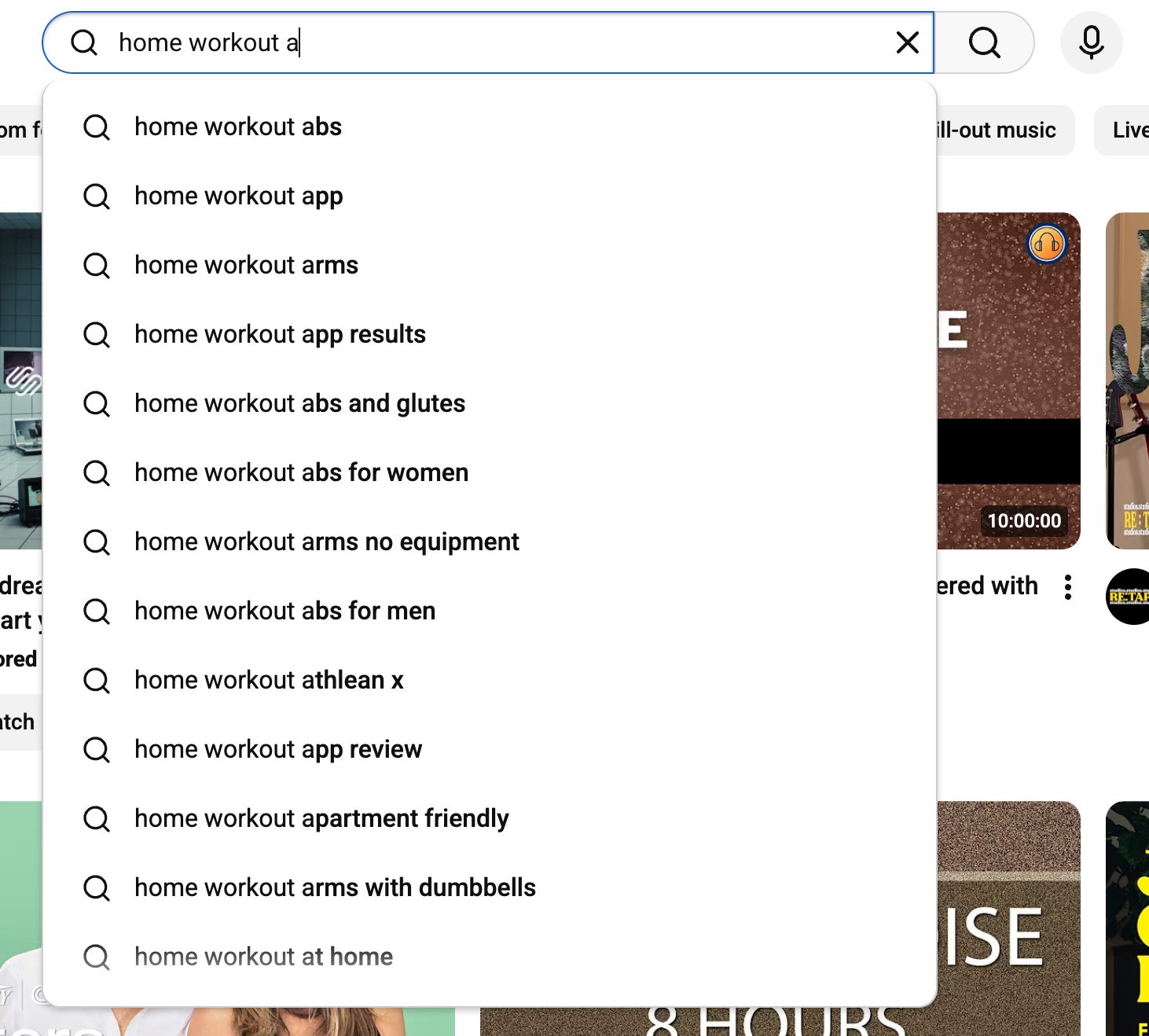 YouTube autosuggest example with