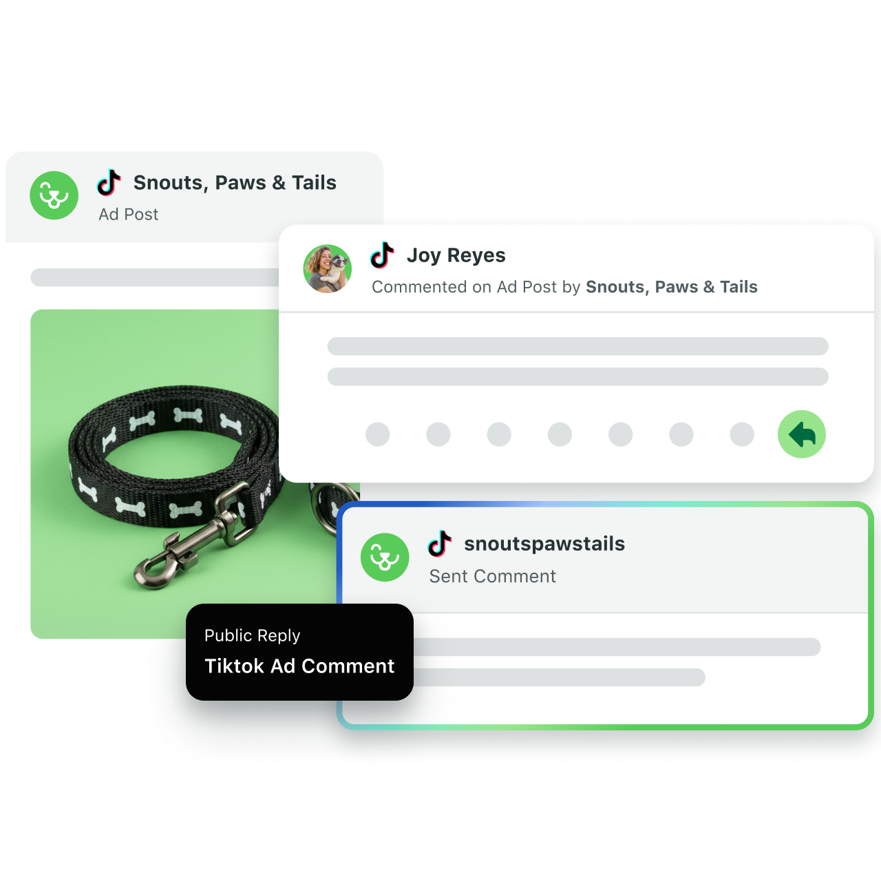 Sprout Social Smart Inbox showing engagement with TikTok ad comments and public reply workflows.