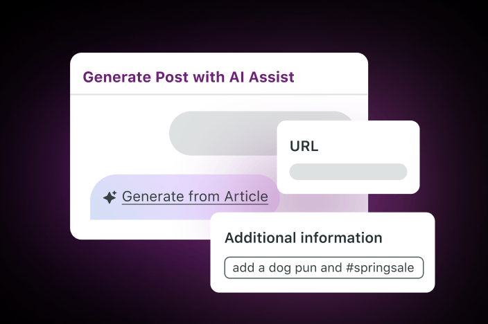 Example of URL and free-text inputs now possible in the Generate Post Text by AI Assist feature.