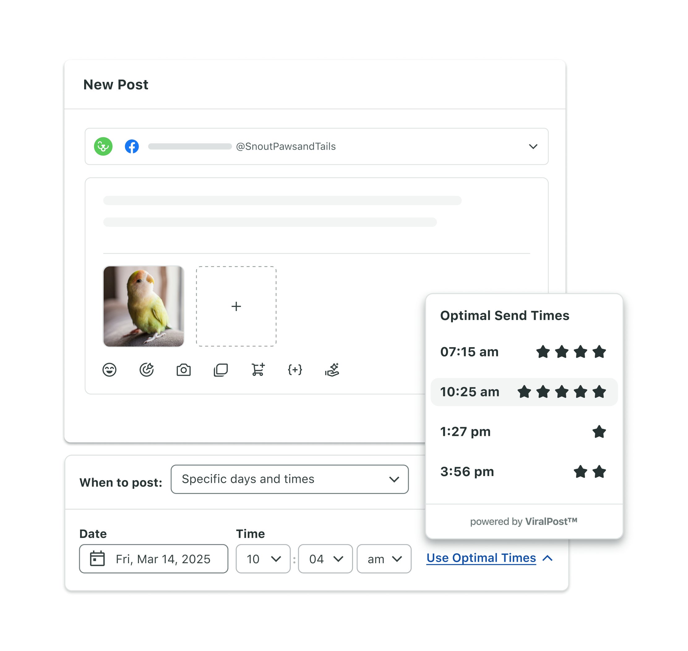 UI of Sprout Social's publishing capability with optimal send time recommendations