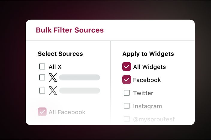 Example of Bulk Filters being applied across Sources and Widgets in My Reports.