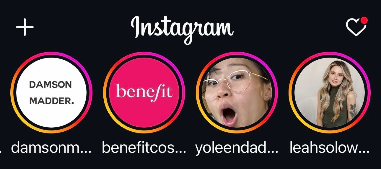 Screenshot of an series of Instagram Story bubbles.