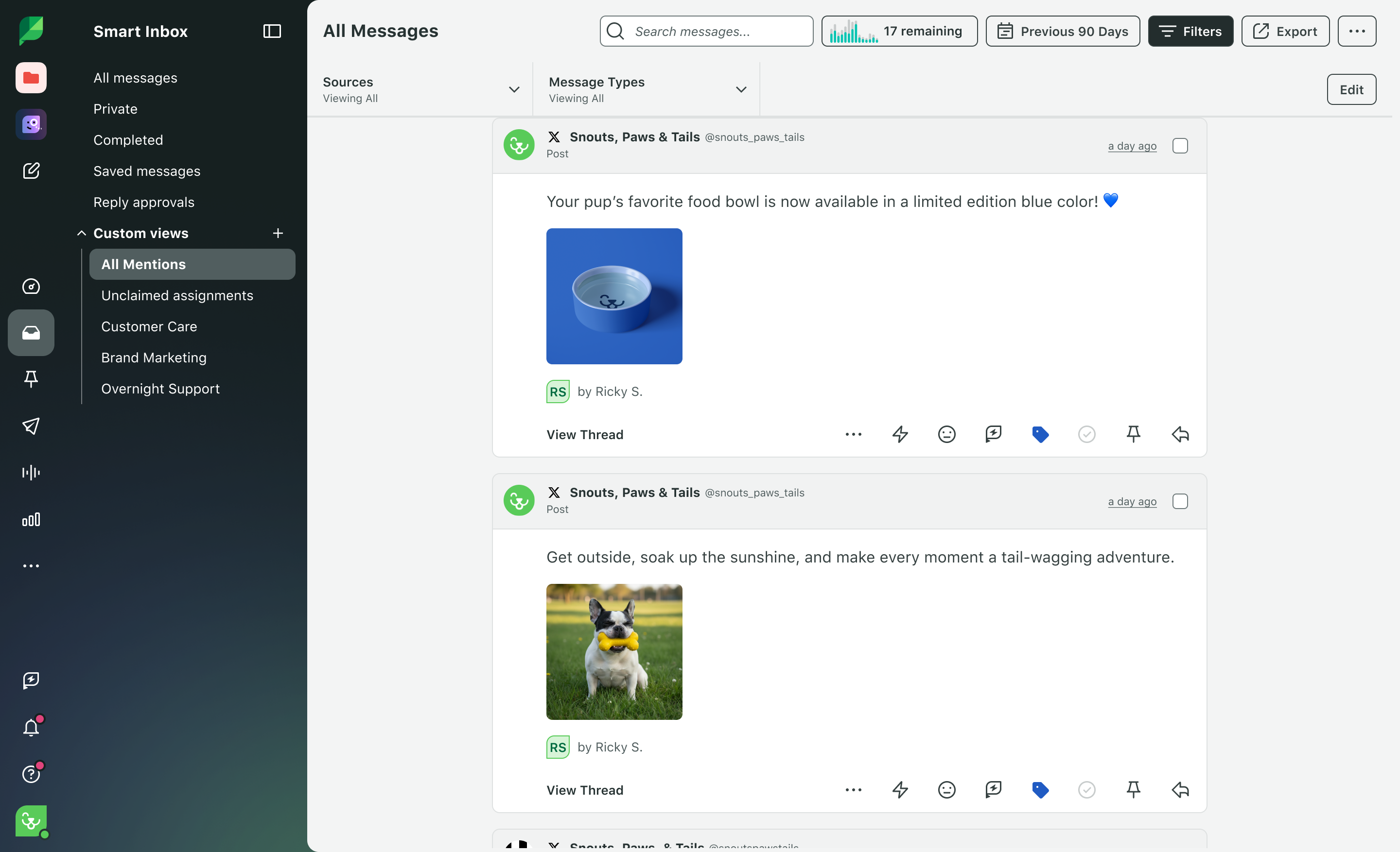 Imagen de producto de Sprout Social de participación en Mi bandeja de entrada.