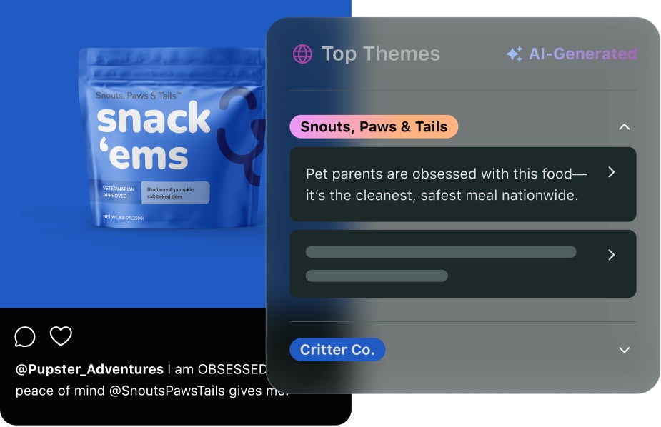 UI of Newswhip by Sprout Social showing Top Themes in Listening