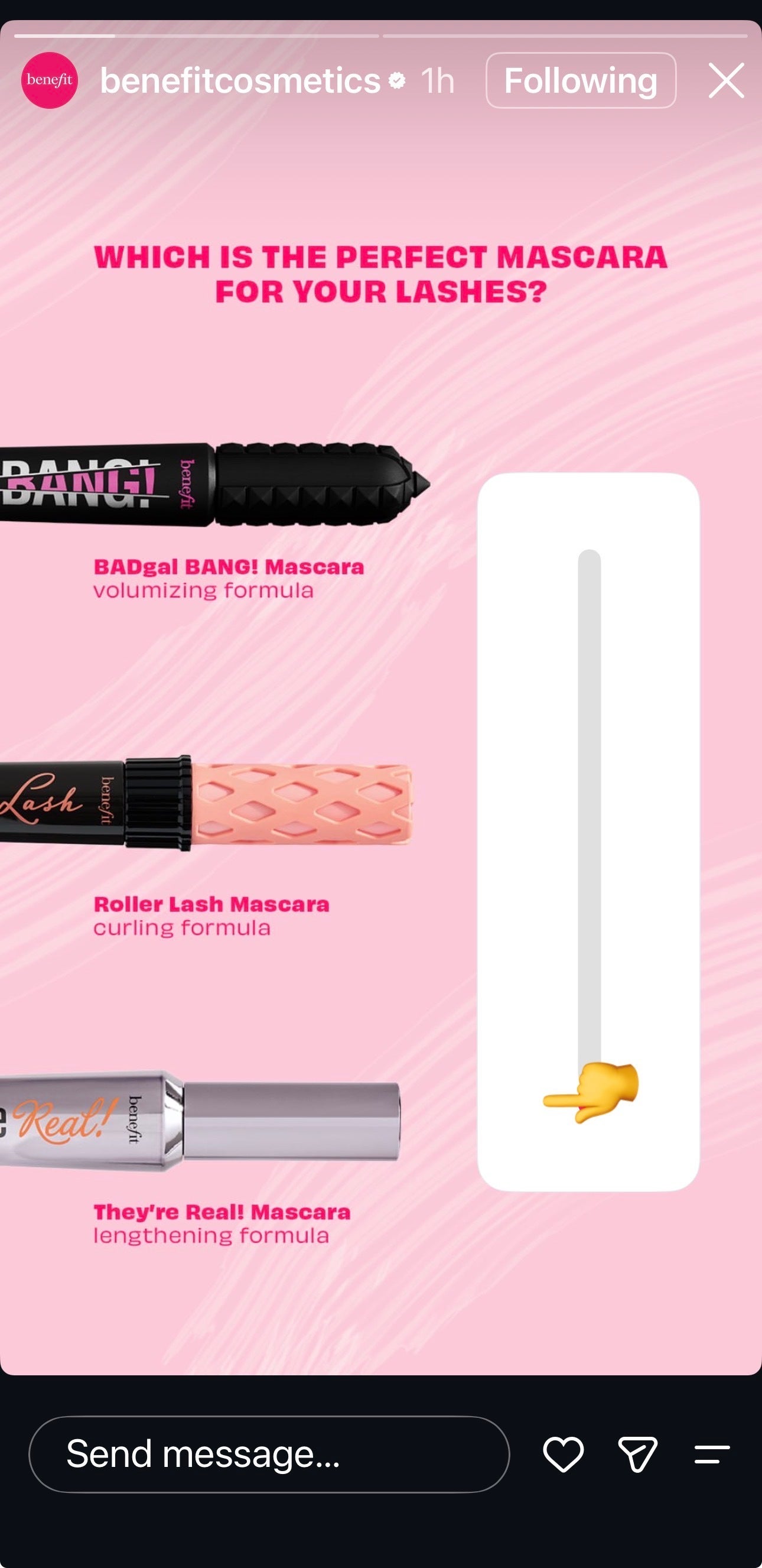 Screenshot of Benefit Cosmetic's poll asking users about their favorite mascara products