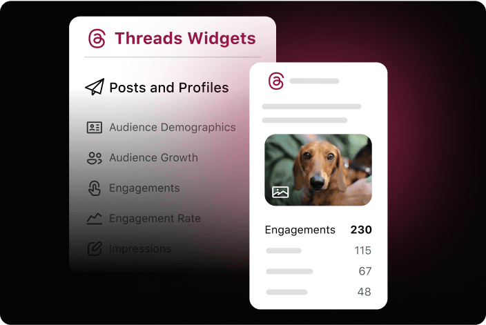 Example of Threads performance reports list and details on a specific post.