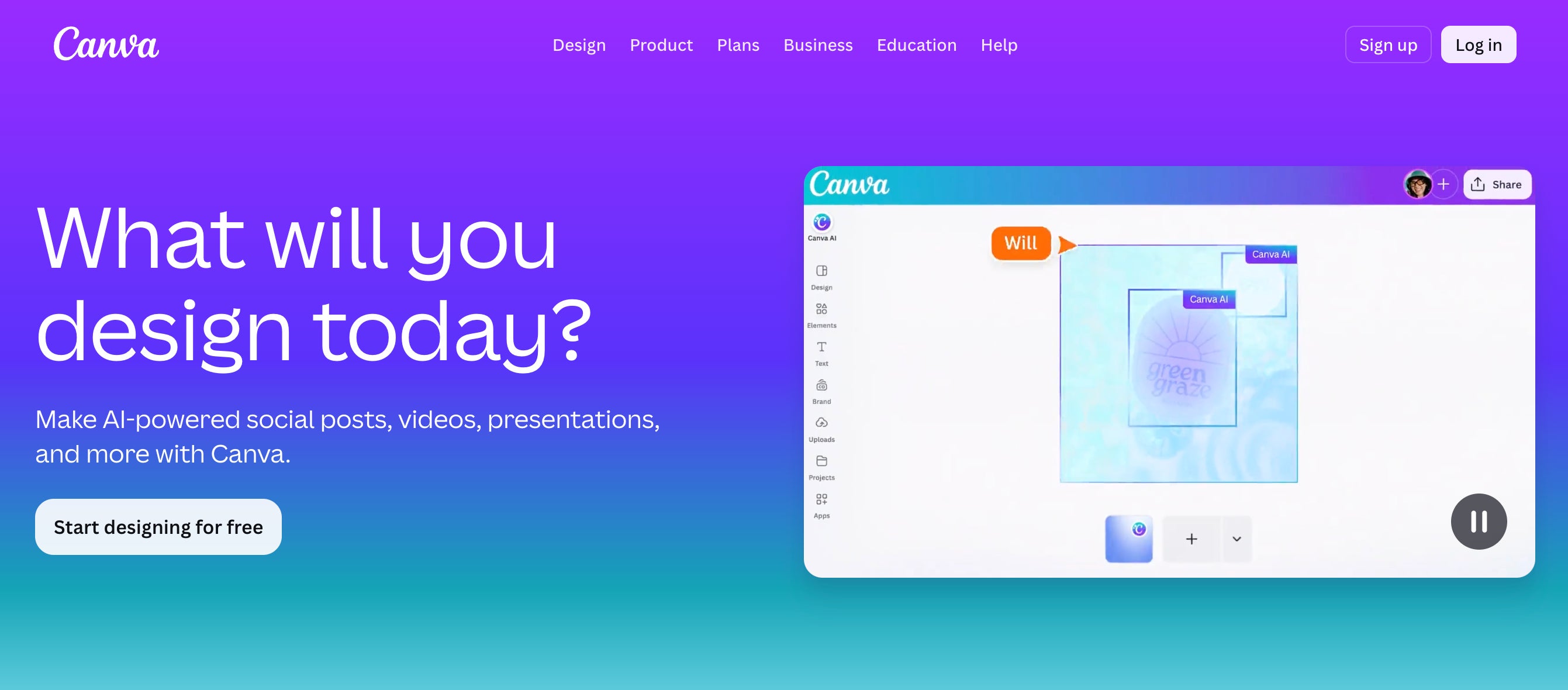 Canva homepage