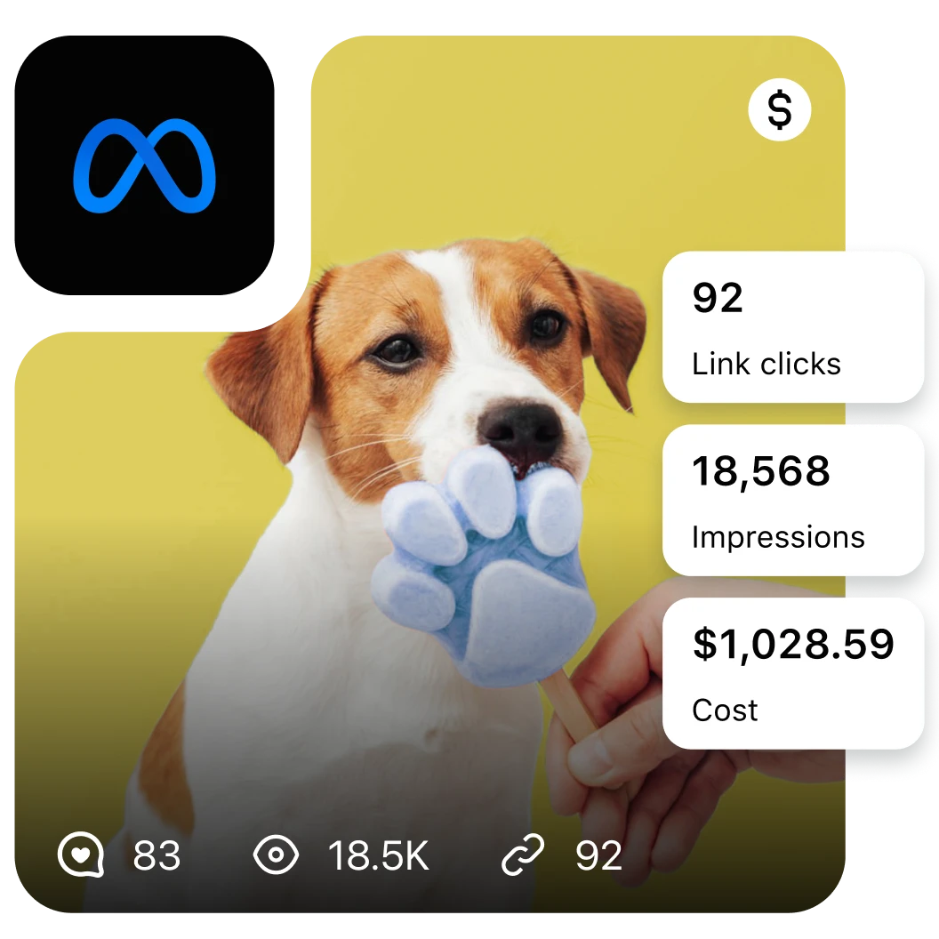 Smartphone screen displaying a Partnership Ad featuring a dog influencer, illustrating Sprout Social’s integration with Meta Partnership Ads for influencer performance optimization.