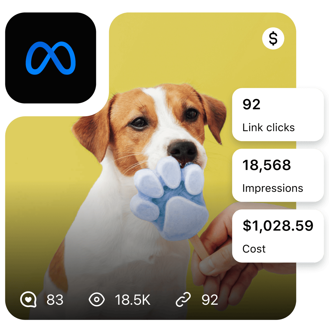 Smartphone screen displaying a Partnership Ad featuring a dog influencer, illustrating Sprout Social’s integration with Meta Partnership Ads for influencer performance optimization.