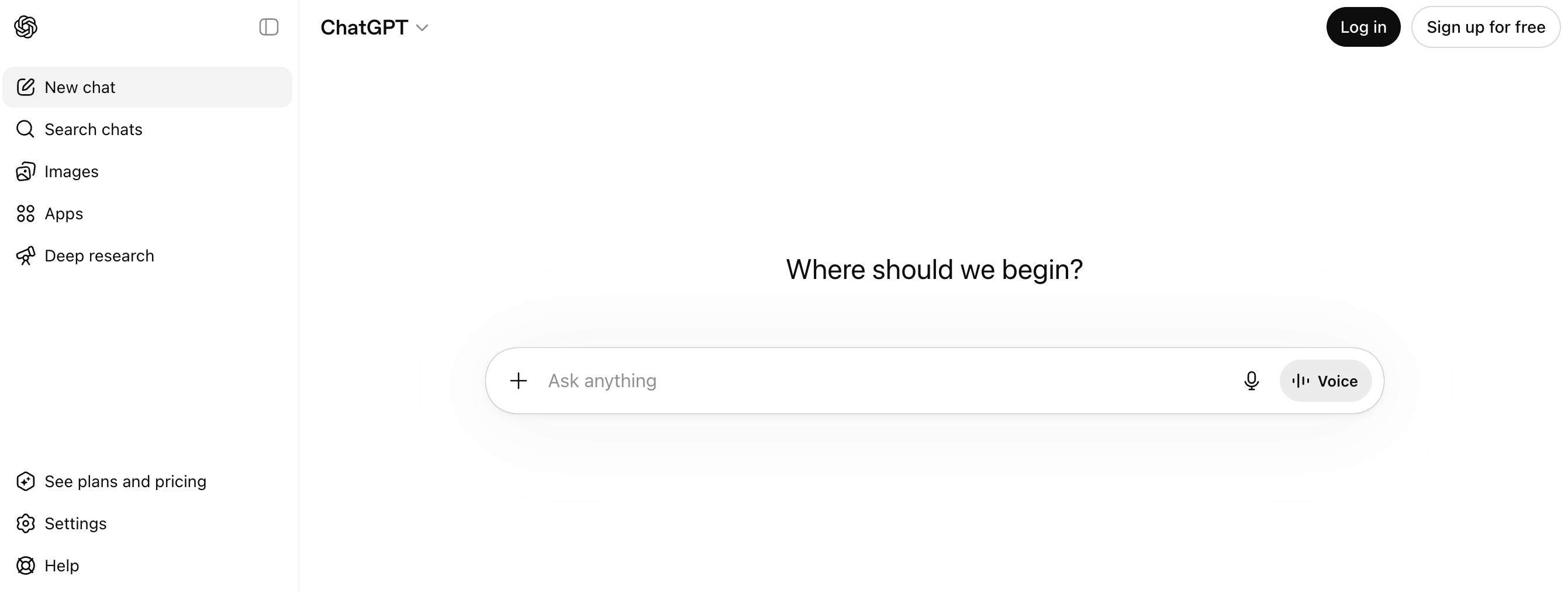 ChatGPT homepage