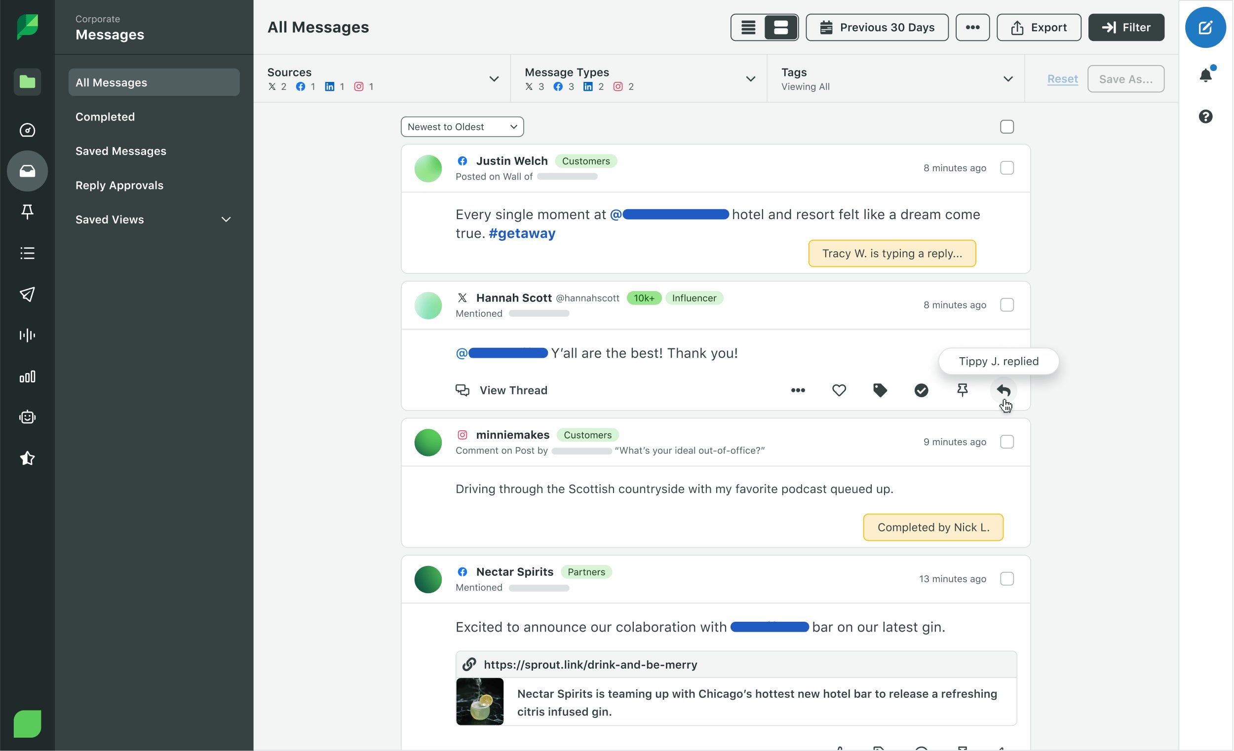 Sprout Social’s Smart Inbox displays social media mentions, comments and direct messages in one place for easy task tracking