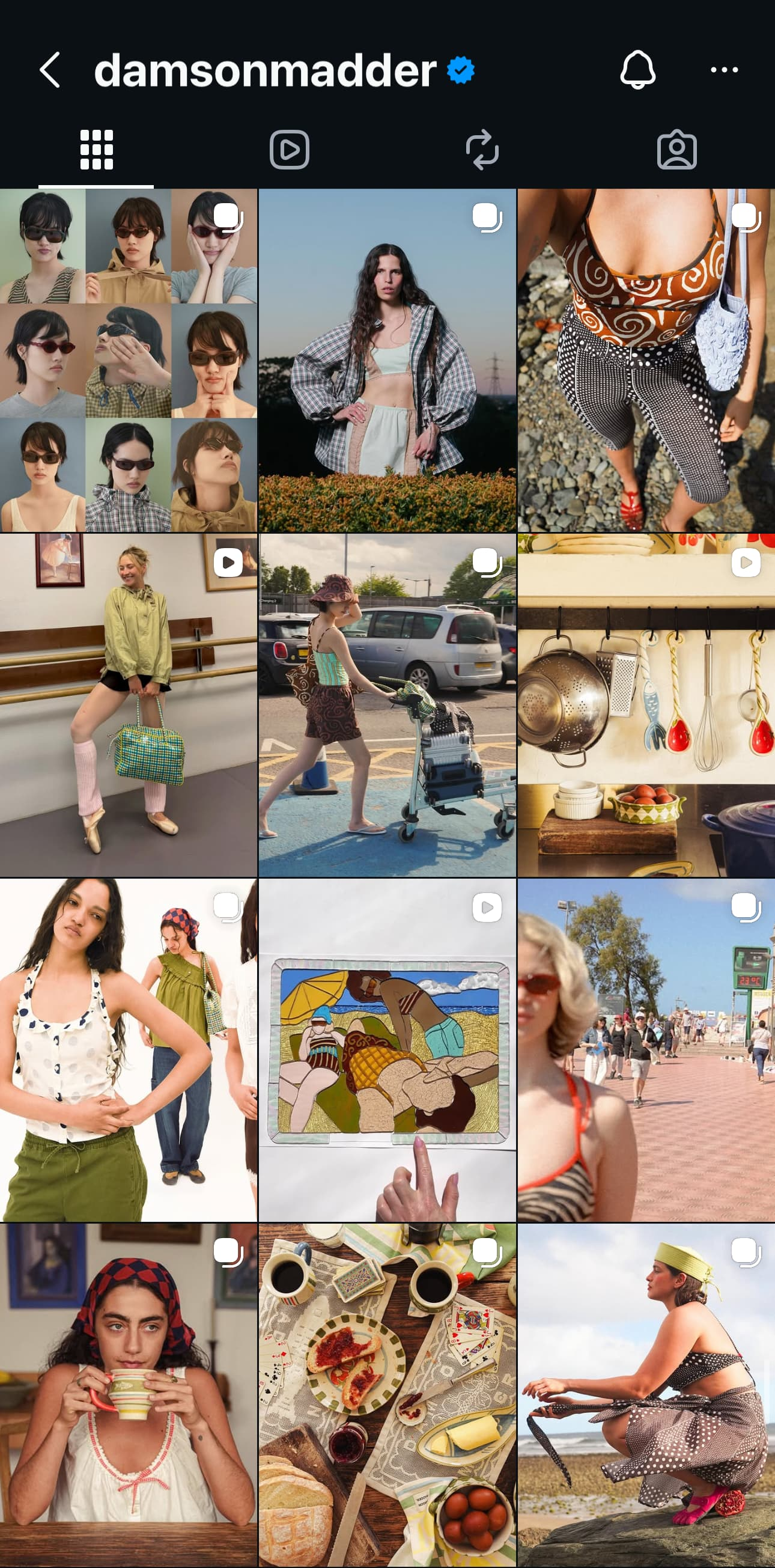 Screenshot of Damson Madder’s Instagram feed using vertical 4:5 images for a cohesive grid layout