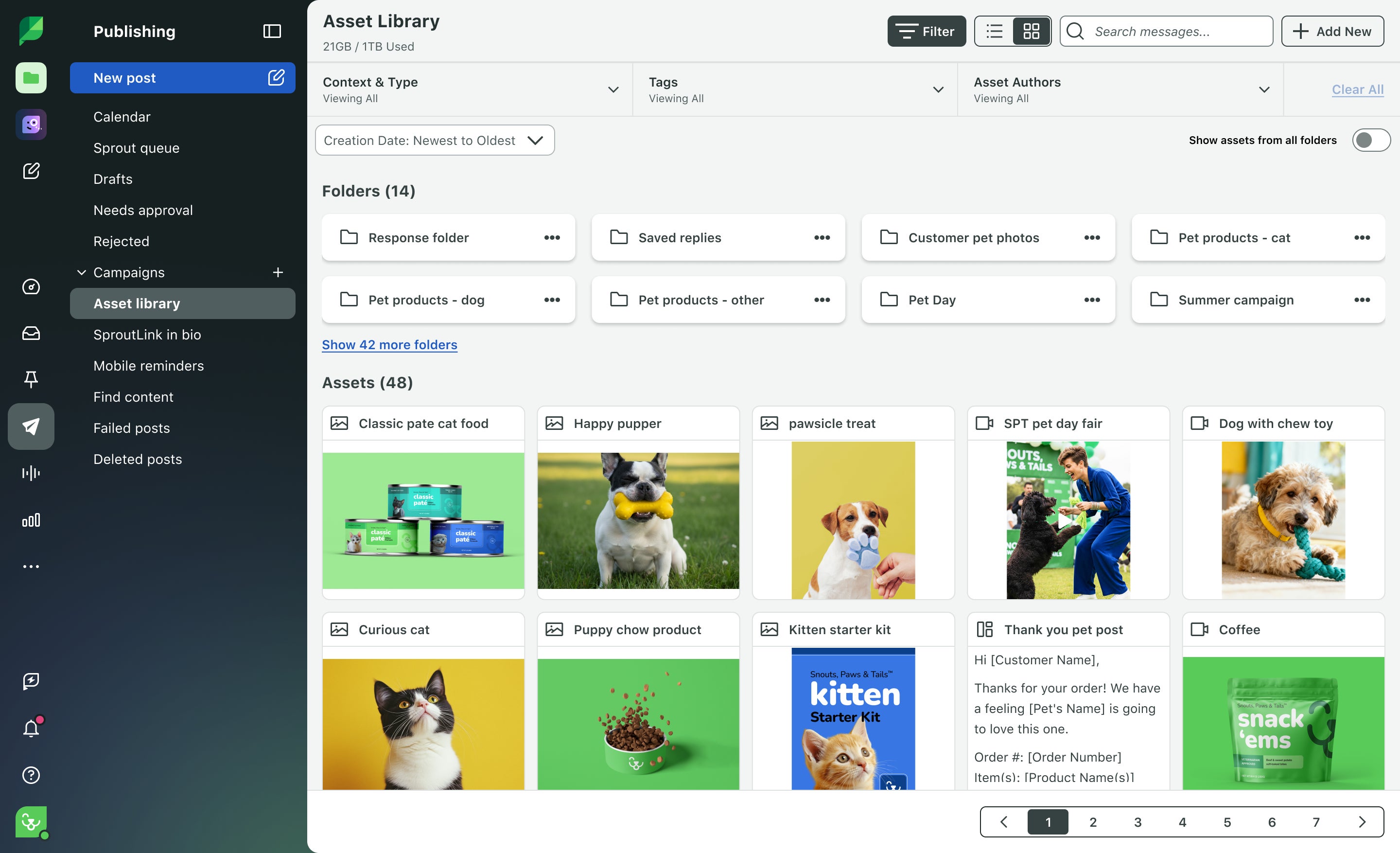 UI of Sprout Social's Asset Library