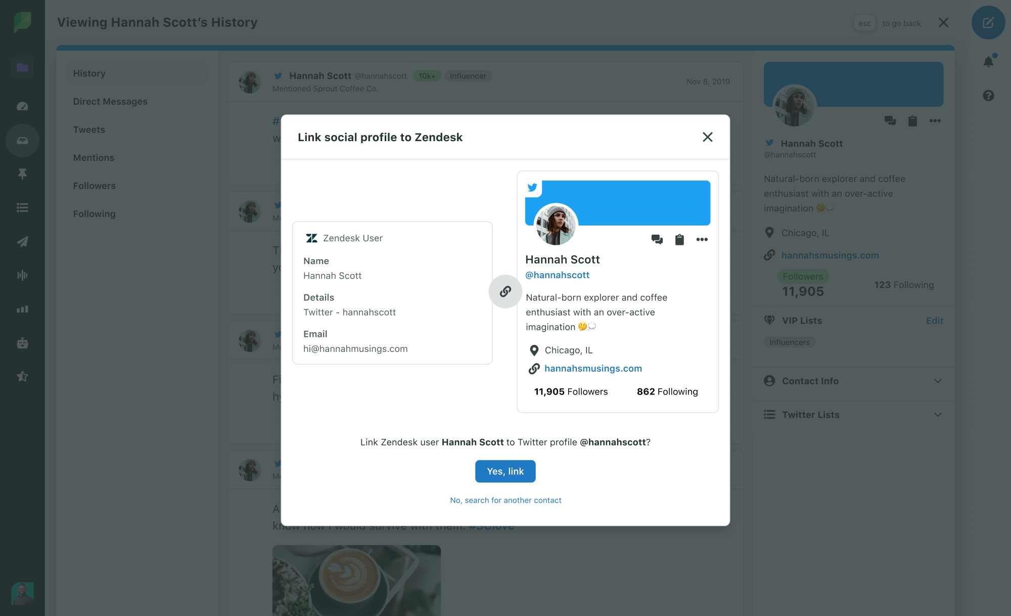 Preview of Sprout's Zendesk integration. 