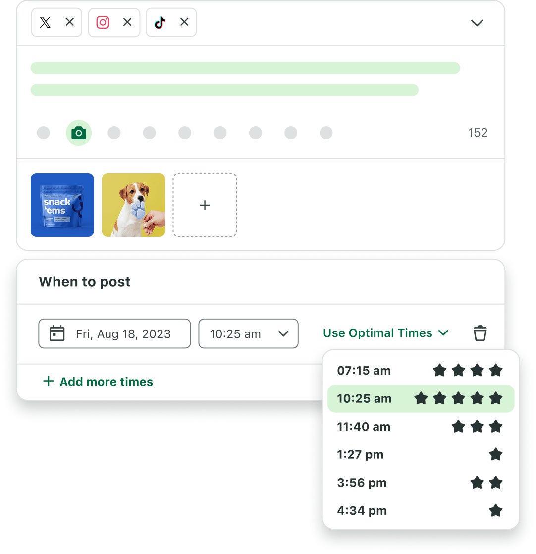 Sprout Social’s Optimal Send Times tool displaying publishing times ranked by star ratings