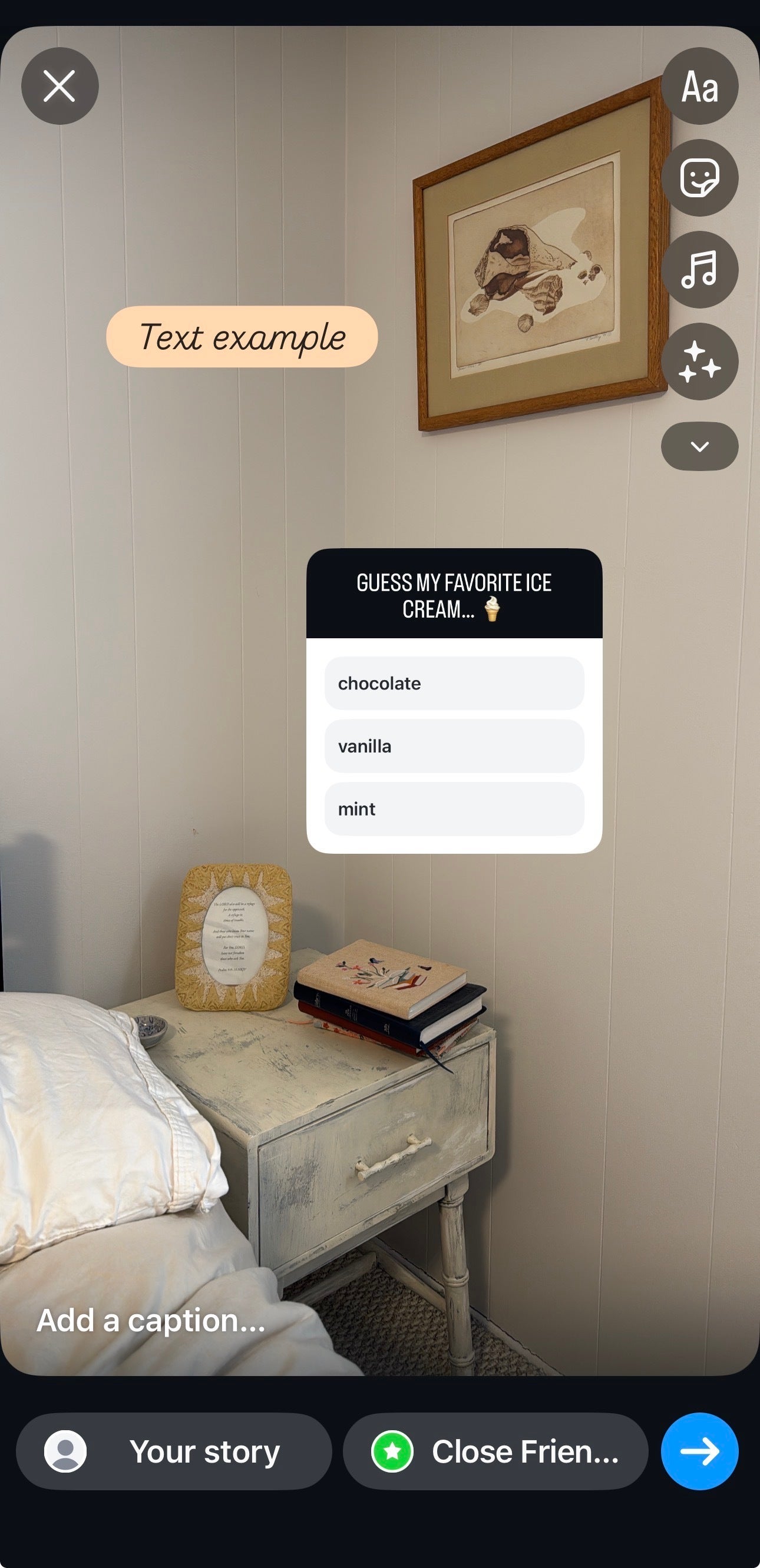 UI of publishing an Instagram Story